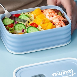 Light blue tiered 304 stainless steel lunch box with separate food compartments