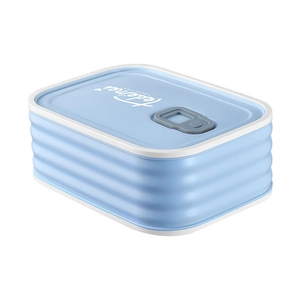 Light blue stainless steel lunch box with airtight lid for students and office use