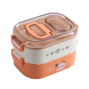 Boîte à lunch double couche en acier inoxydable 304 avec motif ours et poignée