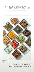 Close-up of luxury clear snack storage boxes with golden handles and textured finish