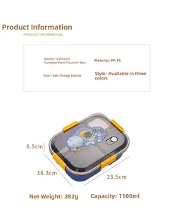 Blue 1100ml bento box with 4 compartments, astronaut lid, and food-grade PP material