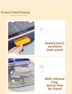 Detail view of leak-proof silicone seal ring and yellow side buckles of lunch box