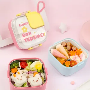 Cartoon 304 stainless steel lunch box set with multi-compartment tray and cute design