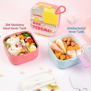 Cartoon 304 stainless steel kids lunch box with spoon and antibacterial liner