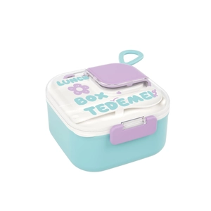 Cartoon blue and purple stainless steel baby lunch box with handle and secure latches