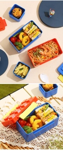 Detail van de modulaire lunchbox in bouwsteenstijl met stapelbare deksels