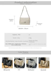 Detail showing PU leather texture and dimensions of the stylish underarm chain bag
