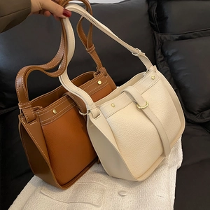 Vintage retro cross-body square bag with lychee texture and contrast stitching for women