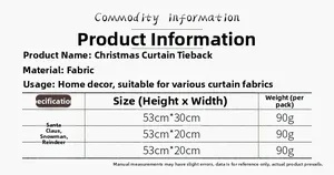 Tableau des tailles pour boucles de rideaux de Noël montrant les dimensions du tissu