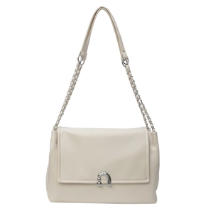 Minimalist beige underarm bag with silver horseshoe buckle and chain strap for women
