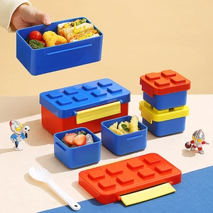 Creatieve Bouwsteen Stijl Lunchbox Dubbellaags Magnetronbestendig Draagbare Bento Box Met Bestek Voor School Picknick Kantoor