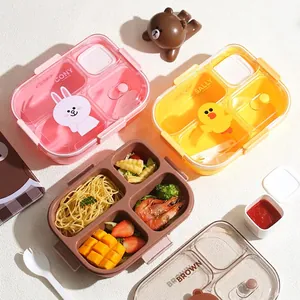 Microwaveable multi-grid lunch box featuring Brown Bear and Line Friends cartoon characters