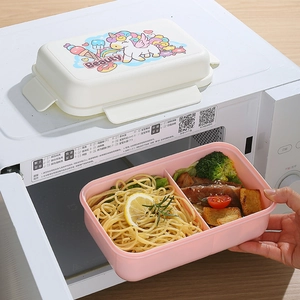 Dual-layer microwaveable bento lunch box with cartoon unicorn design and divided sections