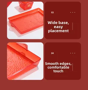 Detail of red translucent candy tray with hammer texture and smooth polished edges
