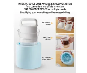Detail view of the silicone ice ball mold set with a transparent cup and light blue base