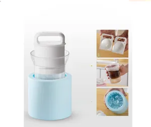Detail view of the silicone ice ball mold set with a transparent cup and light blue base
