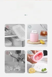 Pink cylindrical silicone ice mold with lid showing easy release vs traditional trays