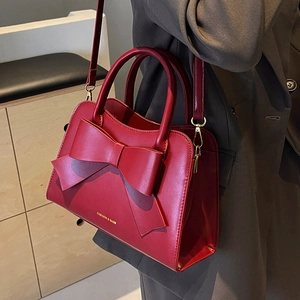 Women Large Bowknot PU Leather Handbag Elegant Top Handle Crossbody Bag For Wedding Party Daily Fashion Purse