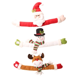 Trois embrasses de rideaux de Noël en peluche avec Père Noël, bonhomme de neige et renne