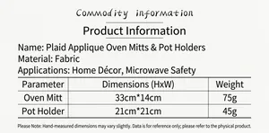 Size specifications for Christmas heat insulation gloves and matching pot holder pads