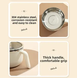 Detail of 304 stainless steel interior and ergonomic thick handle on a noodle bowl