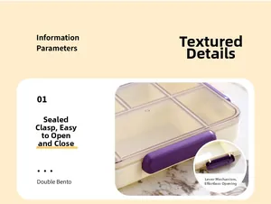 Detail of sealed leak-proof buckles on microwaveable bento box using lever principle