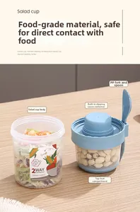 Dual-layer 560ml+310ml portable salad cup with fork and dry-wet separation design