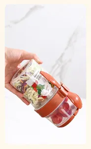 Leak-proof double-layer 560ml and 310ml portable salad cup with pink seals and fork slot