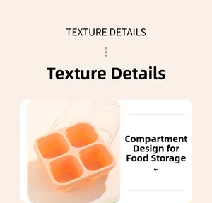 Texture details of an orange 4-compartment bento box with a transparent lid for food storage