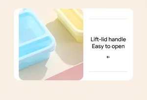 Detail view of the easy-to-open lid handle on a blue multi-compartment bento lunch box