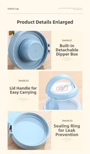 Detail view of salad cup with detachable dressing box, fork holder and silicone seal ring