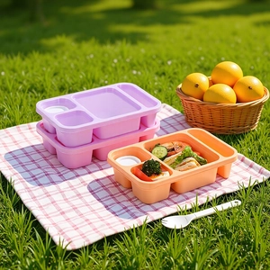Stackable Compartmentalized Portable Lunch Box With Lid And Utensils Microwave Safe Bento Box For Picnic School Office Food Storage