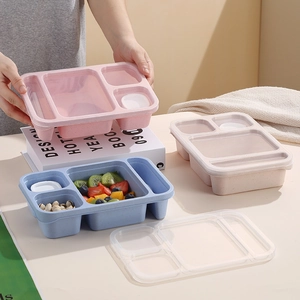 Eco-friendly 4-compartment plastic bento lunch box set for fruit salad and meal prep