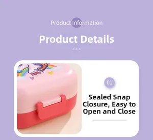 Detail view of the secure sealing buckles on this double-layer unicorn bento lunch box