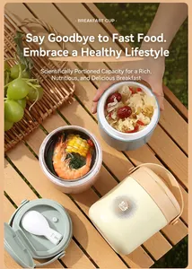 Détail de la tasse à soupe isolée en acier inoxydable 304 avec couvercle et cuillère