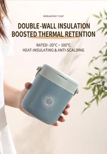 Tasse à petit-déjeuner isolée en acier inoxydable gris-bleu avec poignée pour soupe chaude