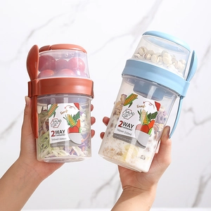 Portable Dual Layer Salad Cup With Fork Spoon PP Plastic Leakproof Yogurt Breakfast Cup For Picnic Office Travel Healthy Meal Container