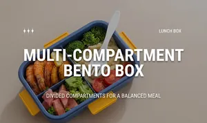 Blue 3-compartment lunch box with utensils and secure buckles for meal preparation