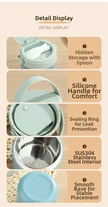 Détail de l'intérieur en acier inoxydable 304 et de la poignée en silicone du bol à soupe