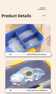 Detail view of cartoon bento box with 3 compartments made of food-grade PP material