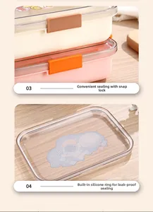 Detail of the airtight side buckles and silicone sealing ring on the cartoon lunch box