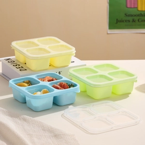 Stackable bento lunch box set with 4 compartments and airtight lids in pastel colors