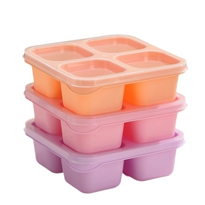 Stackable 3-piece bento box set with 4 compartments and translucent lids in pastel colors