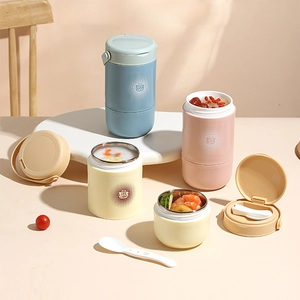 Portable Stainless Steel Insulated Soup Cup With Handle And Folding Spoon Japanese Style Leakproof Lunch Jar For Office School