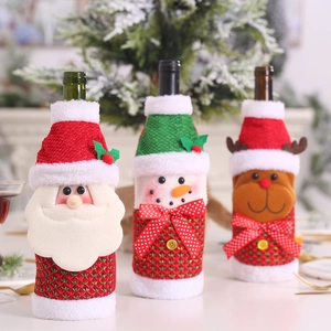 Christmas Wine Bottle Cover Santa Claus Snowman Reindeer Knit Plush Wine Bottle Bag Holiday Dining Table Decorations Xmas Party Gift