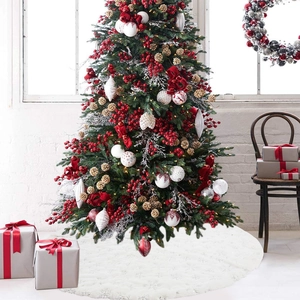 Weißer Weihnachtsbaumdecke Aus Kunstfell Mit Silbernem Pailletten Schneeflocken Muster Für Feiertags Weihnachtsbaum Dekoration Heim Party