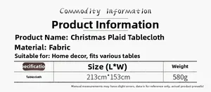 Detailed chart showing 213x153cm Christmas red and black plaid tablecloth specifications