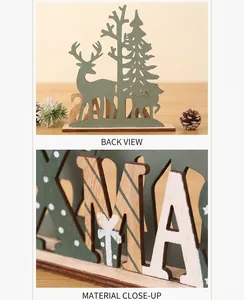 Close-up of wooden Xmas reindeer ornament showing laser-cut details and natural grain