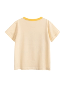 Πίσω όψη του παιδικού βαμβακερού T-shirt ringer σε ανοιχτό κίτρινο με κίτρινο γιακά