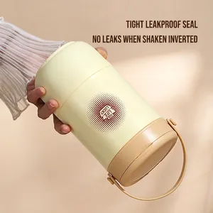 Leak-proof 304 stainless steel breakfast cup with handle shown inverted for seal test